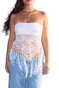 White Fringe Scarf Top