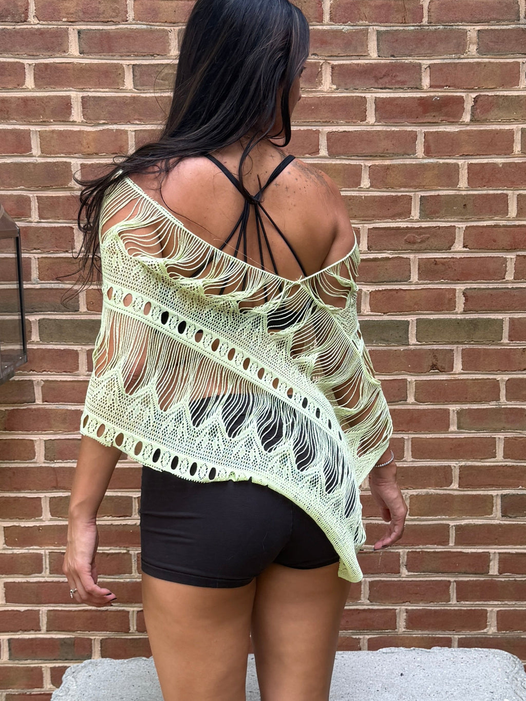 Lime Green Crochet Poncho