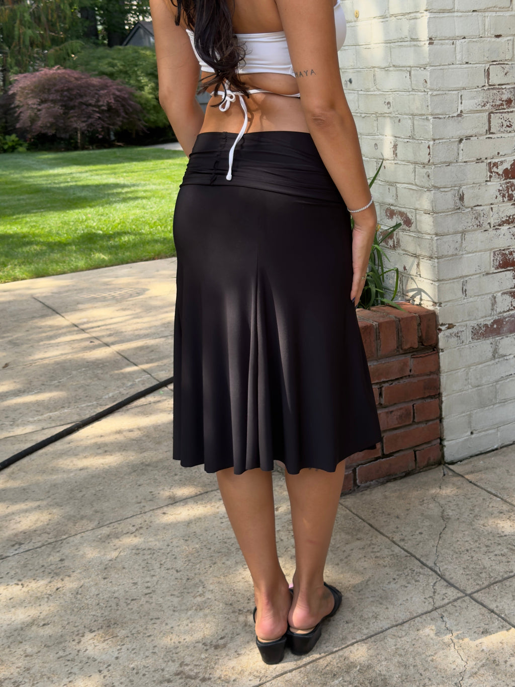 Fold-over Waistband Midi Skirt