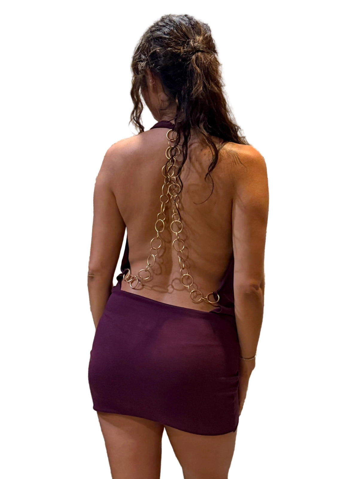 Bamboo Cowl Dress - brass chain detail