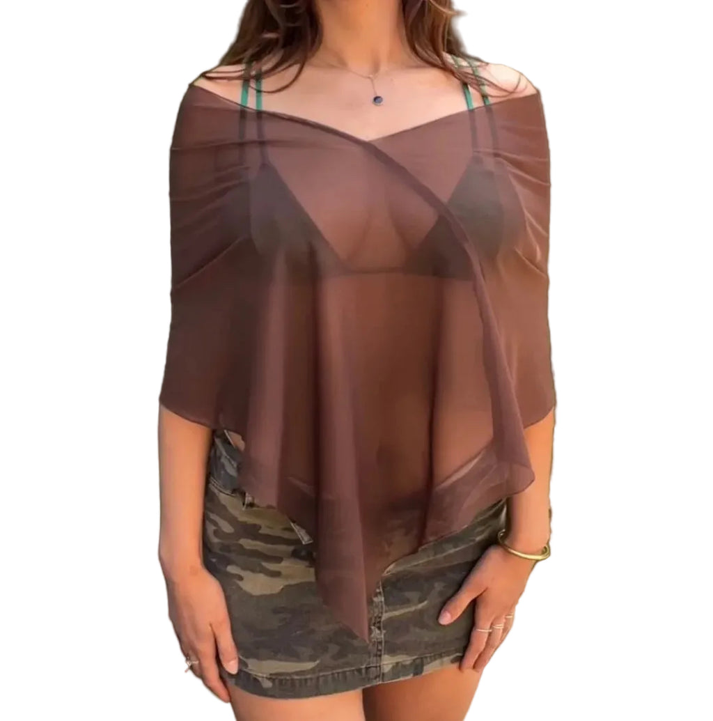 Brown Sheer Poncho