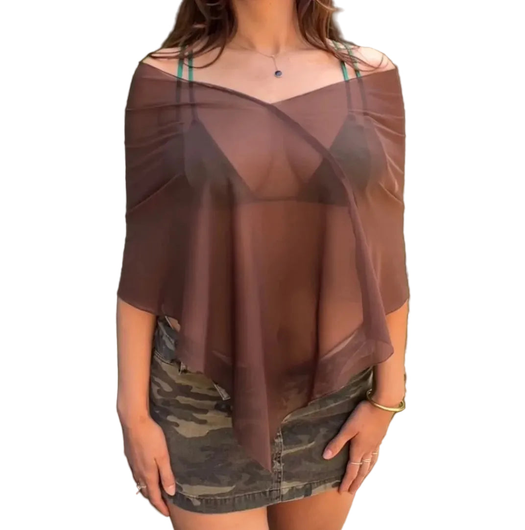 Brown Sheer Poncho