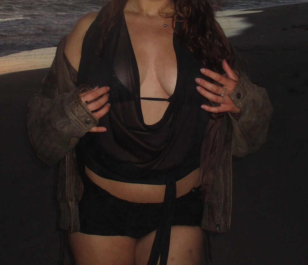 Sheer Cowl Neck Top