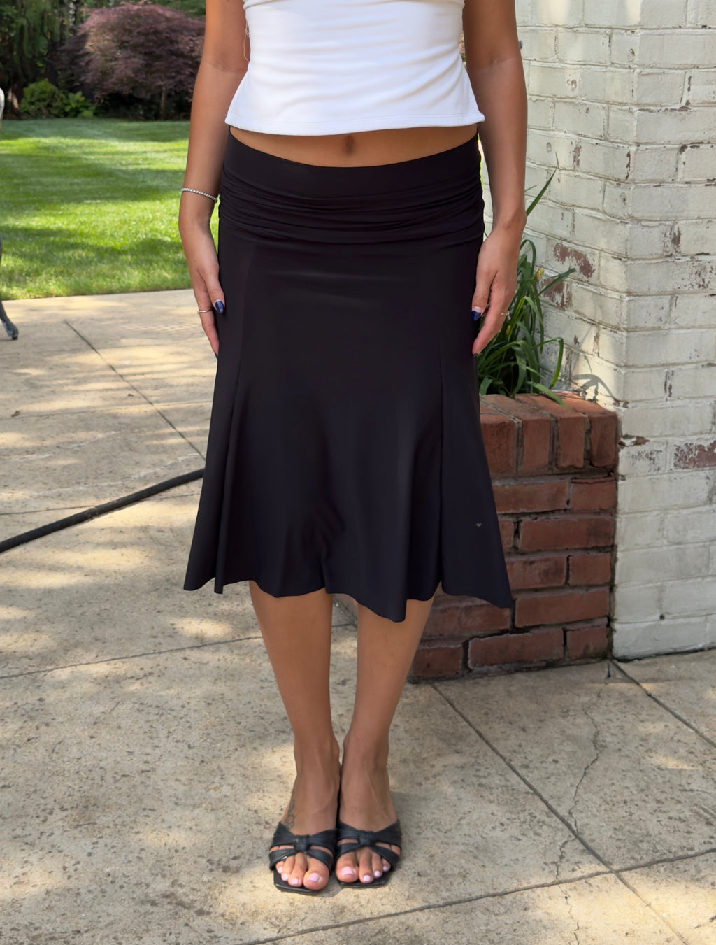 Fold-over Waistband Midi Skirt
