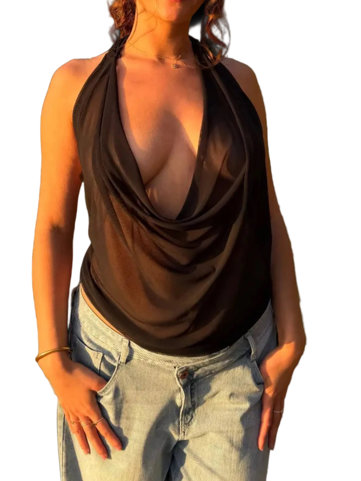 Sheer Cowl Neck Top