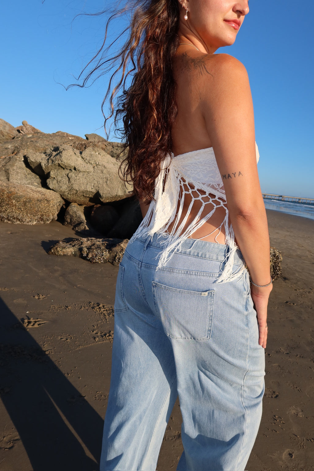 White Fringe Scarf Top