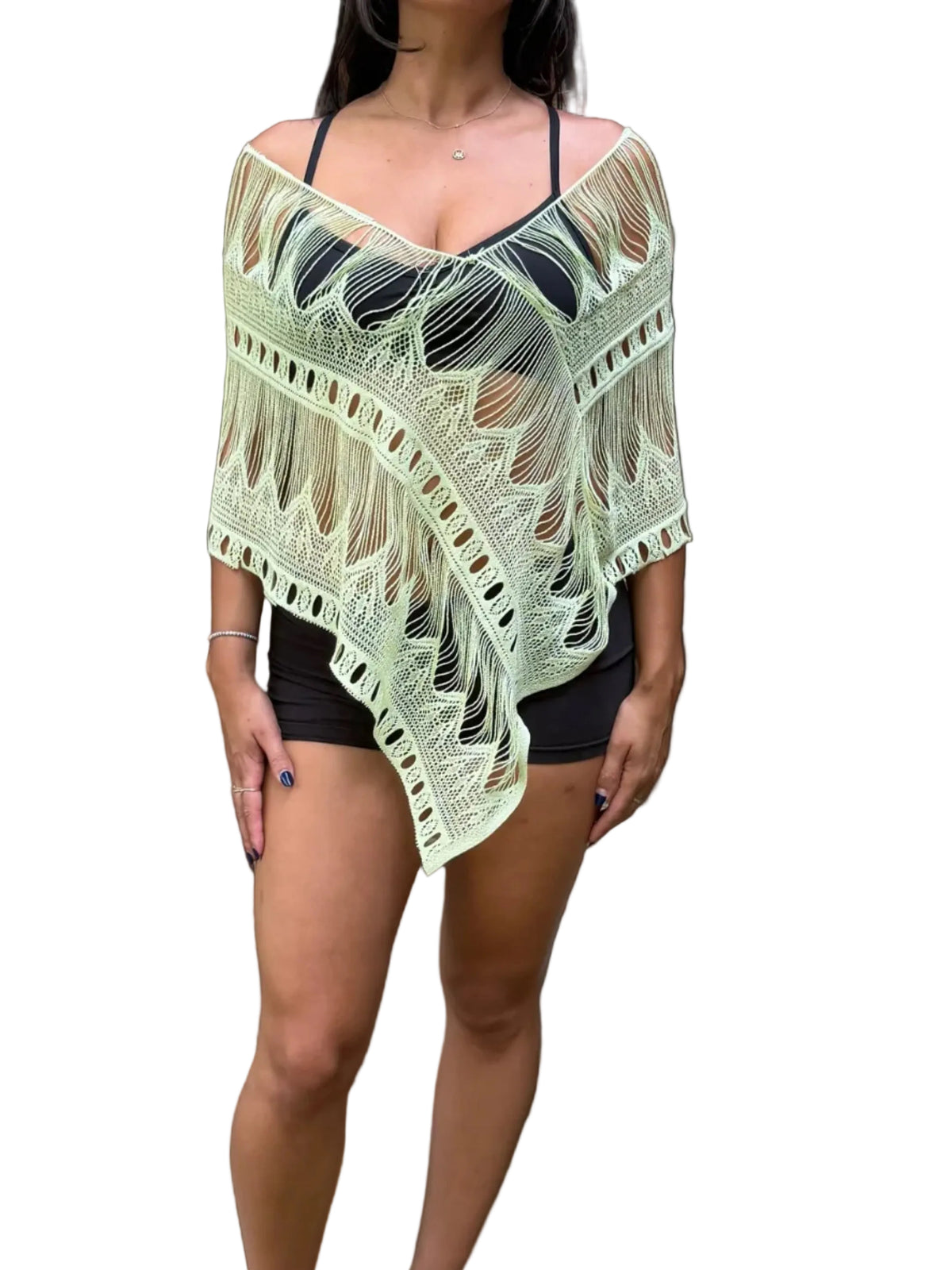 Lime Green Crochet Poncho