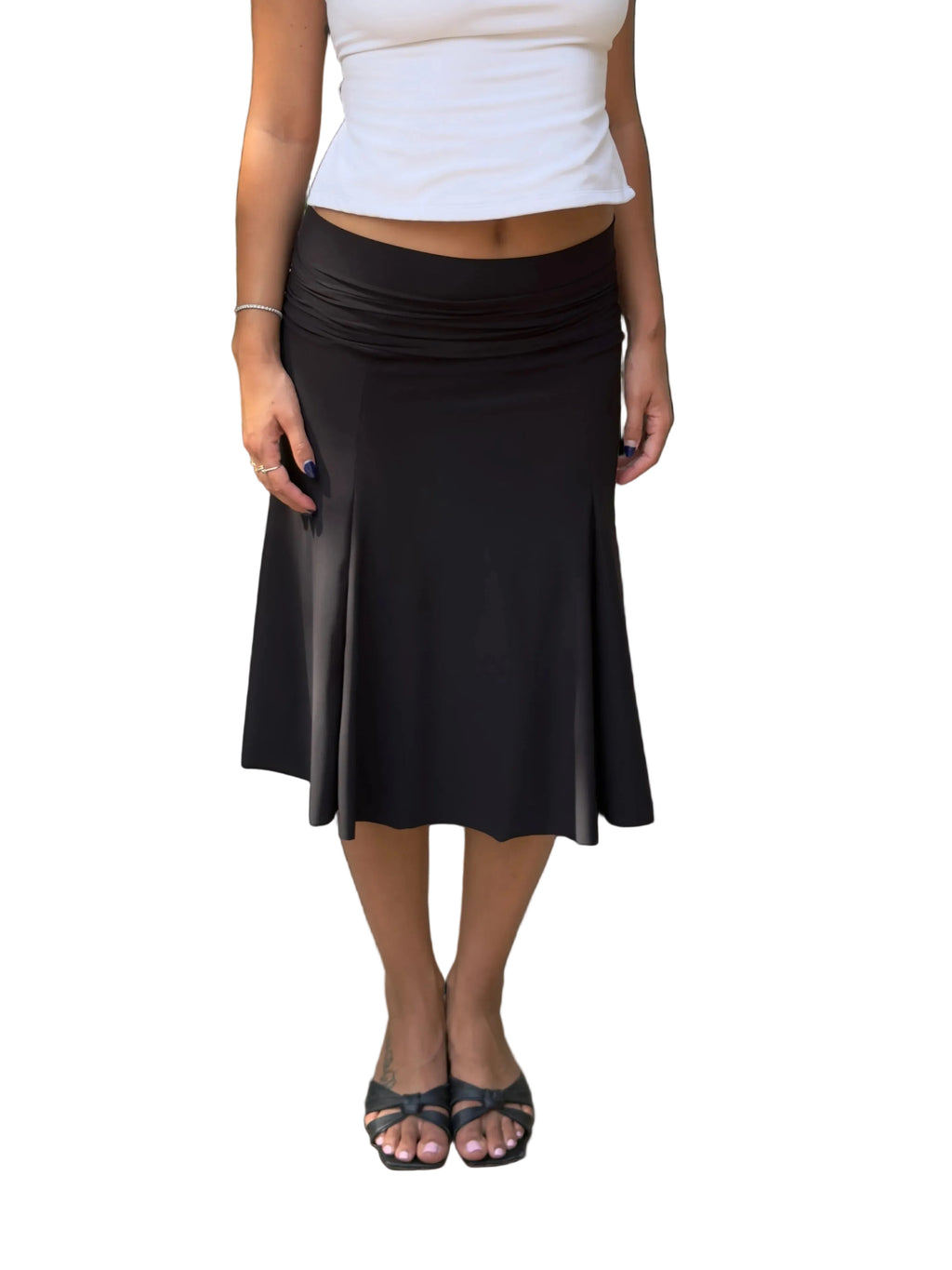 Fold-over Waistband Midi Skirt